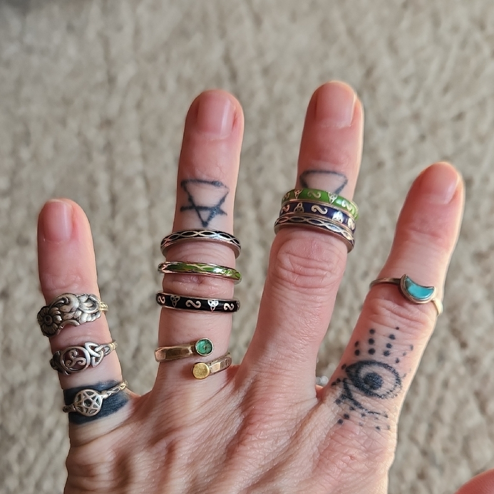 Silver and Green Gemstone Ring Set